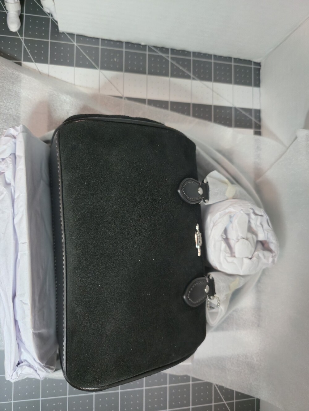 Coach Black Suede Mini Rowan With Cherry Charm - Picture 4 of 5
